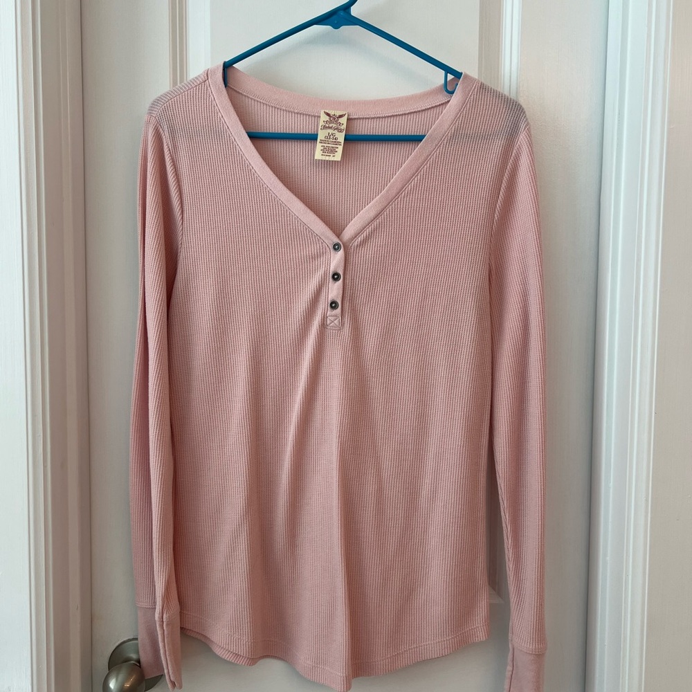Faded Glory Blush Pink Henley Blouse